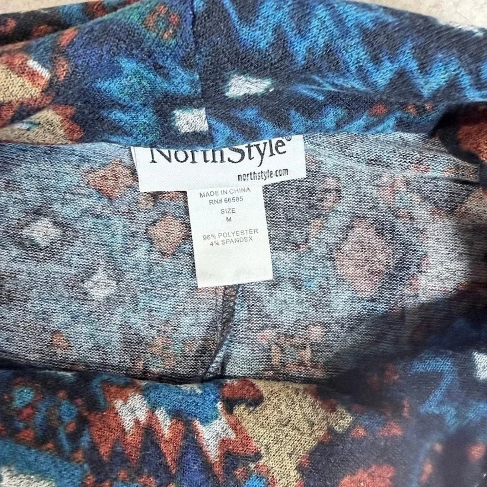NorthStyle Dress Womens M Blue Poly Knit Southwestern Cowl Neck Boho Western